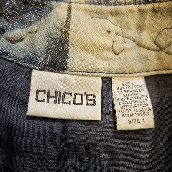 Vtg Chicos Denim Jacket Womens 1/M Embroidered Floral Tie Dye Hippie Artsy Boho - Picture 6 of 8